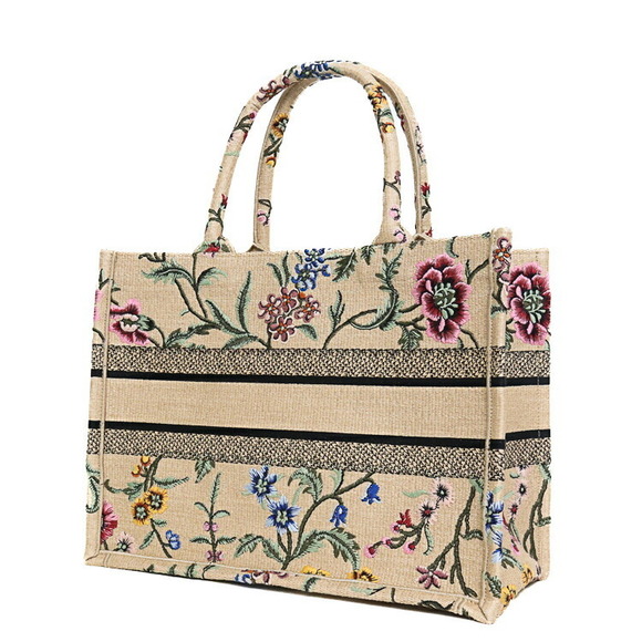 Dior Handbag Tote Book Beige Fleur Raffia Medium - Picture 1 of 11